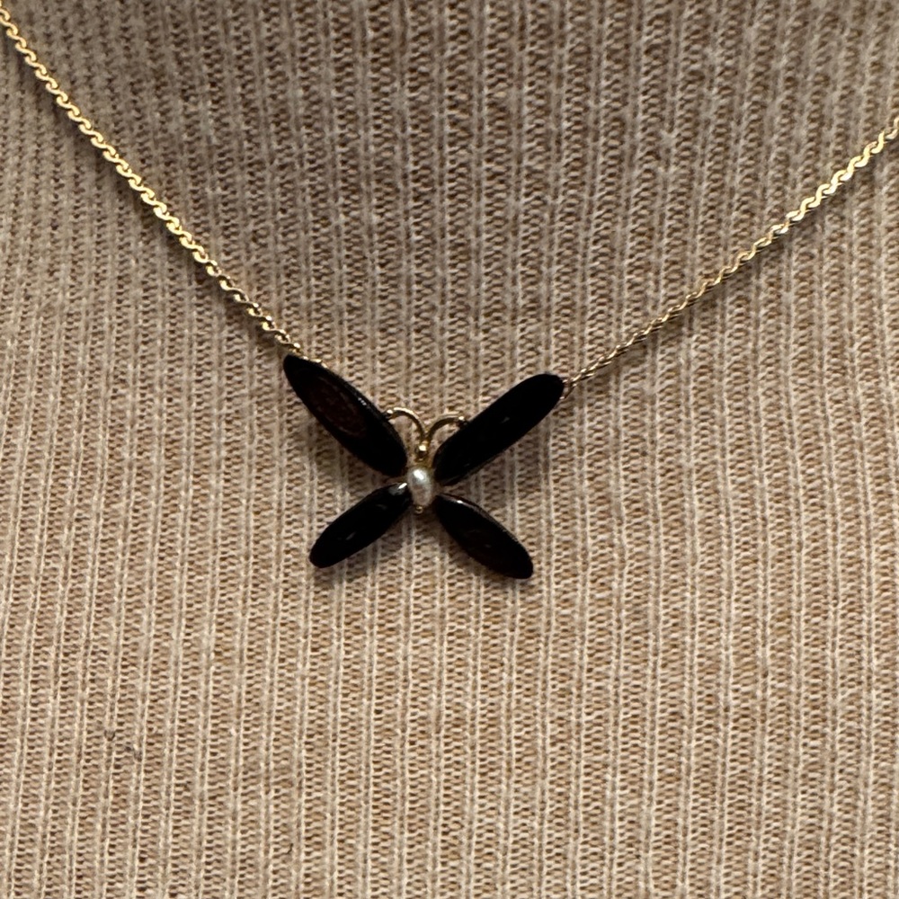 Elegant Gold and Black Butterfly Necklace